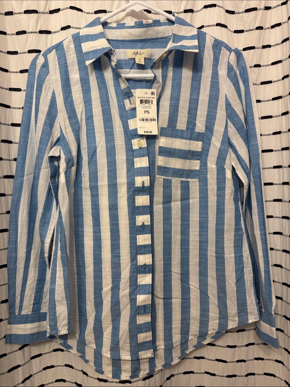 NWT Style & Co. Light Blue and White Striped Button-Down Shirt